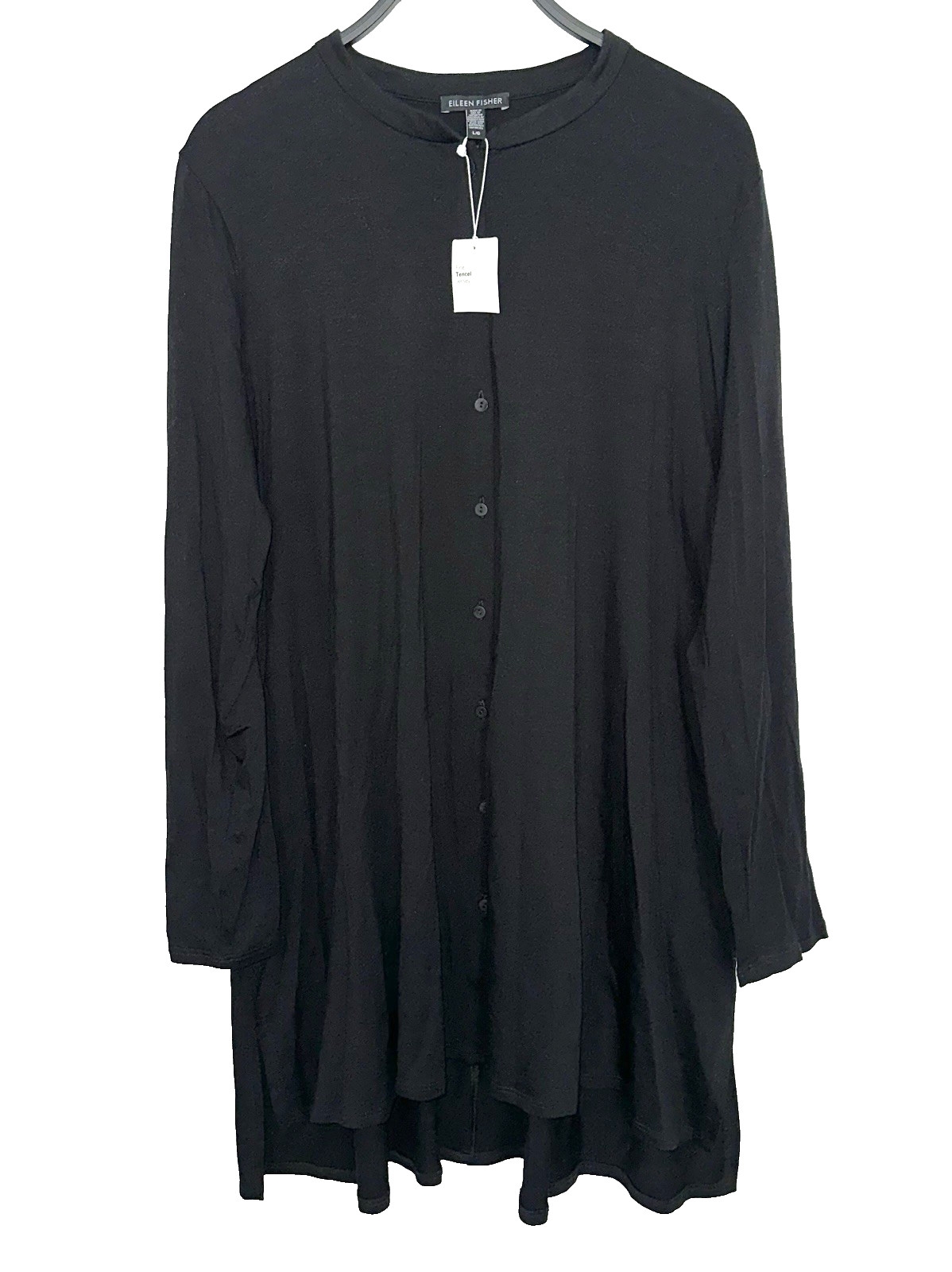 New NWT EILEEN FISHER Size Large Fine Tencel Jersey Button-Up Tunic Top Black New NWT EILEEN FISHER Size Large Fine Tencel Jersey Button-Up Tunic Top Black