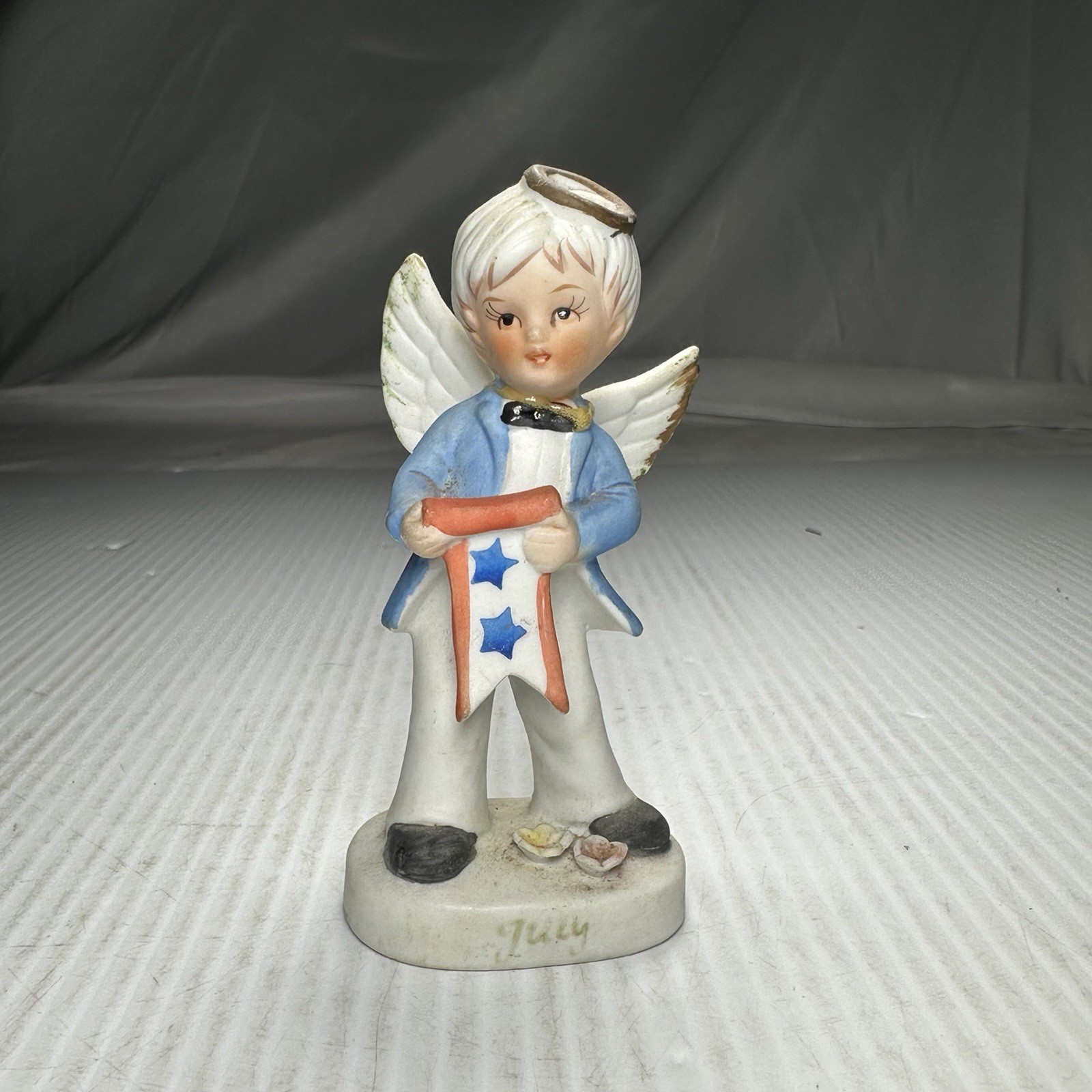 VTG Brinn\'s Fourth Of July Boy Birthday Angel Bisque Figurine Patriotic VTG Brinn\'s Fourth Of July Boy Birthday Angel Bisque Figurine Patriotic