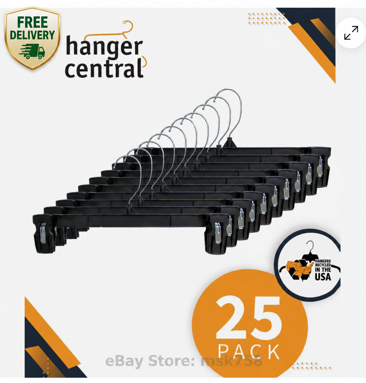 Hanger Central 25 Pack Black Plastic Pants Hangers with Extra Long Clips 14 inch Hanger Central 25 Pack Black Plastic Pants Hangers with Extra Long Clips 14 inch