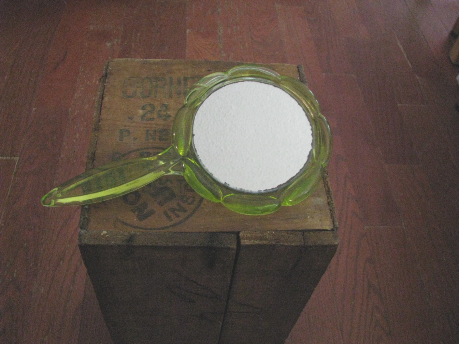 Vintage Boyd's Uranium Glass Hand Held Vanity Mirror Vintage Boyd's Uranium Glass Hand Held Vanity Mirror
