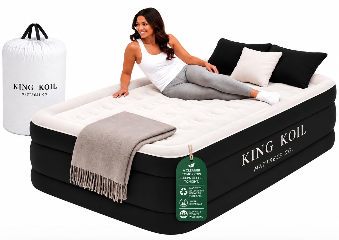 King Koil Air Mattress Twin with Builtin Pump, 20” Raised Airbed King Koil Air Mattress Twin with Builtin Pump, 20” Raised Airbed