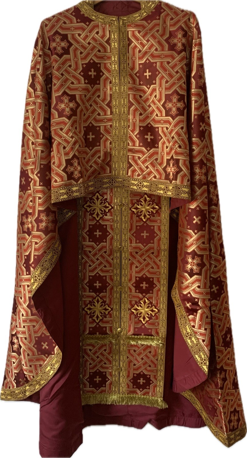 Orthodox Priest Vestment 5 Pieces Set |Red  & Gold|  Sz M or 50, length 53”