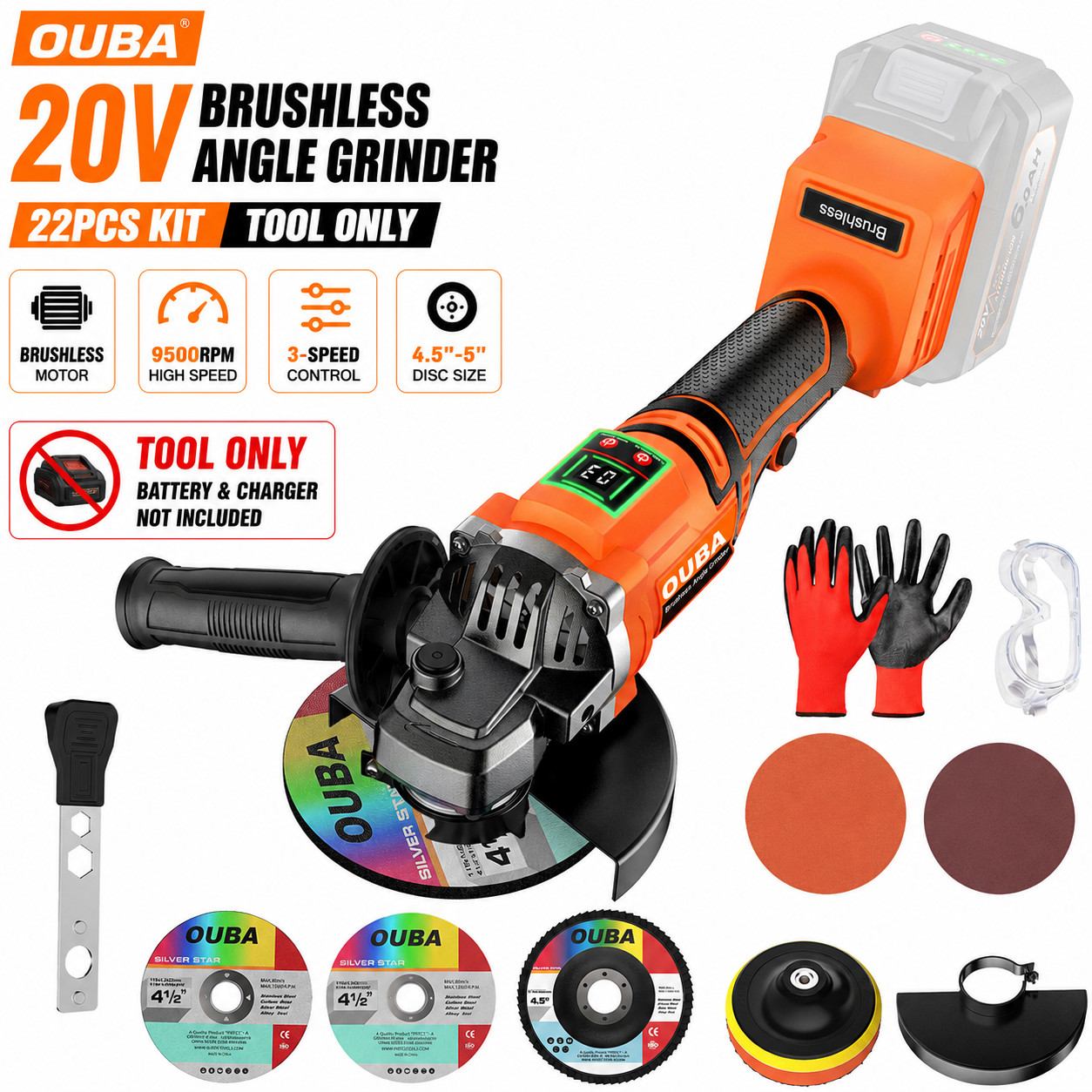 Cordless Angle Grinder for DEWALT 20V MAX Brushless 9500RPM 4.5-5in Cutting Tool