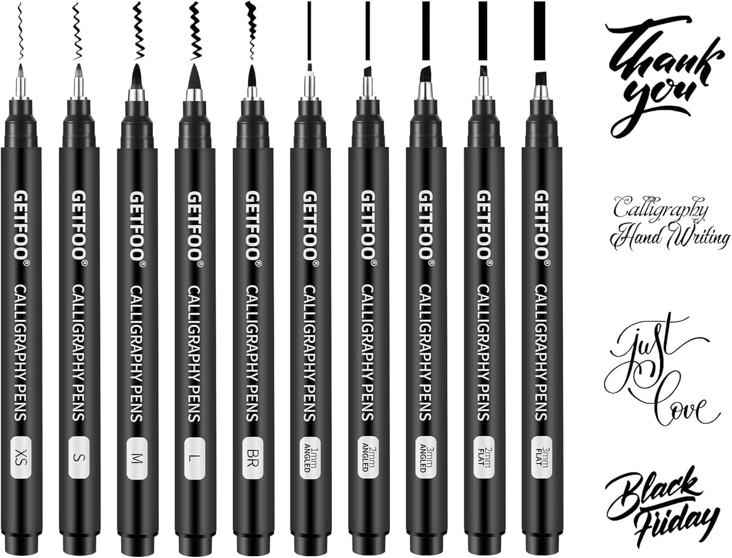 10 Size Calligraphy Pen Set, Hand Lettering Brush Pens for Beginners