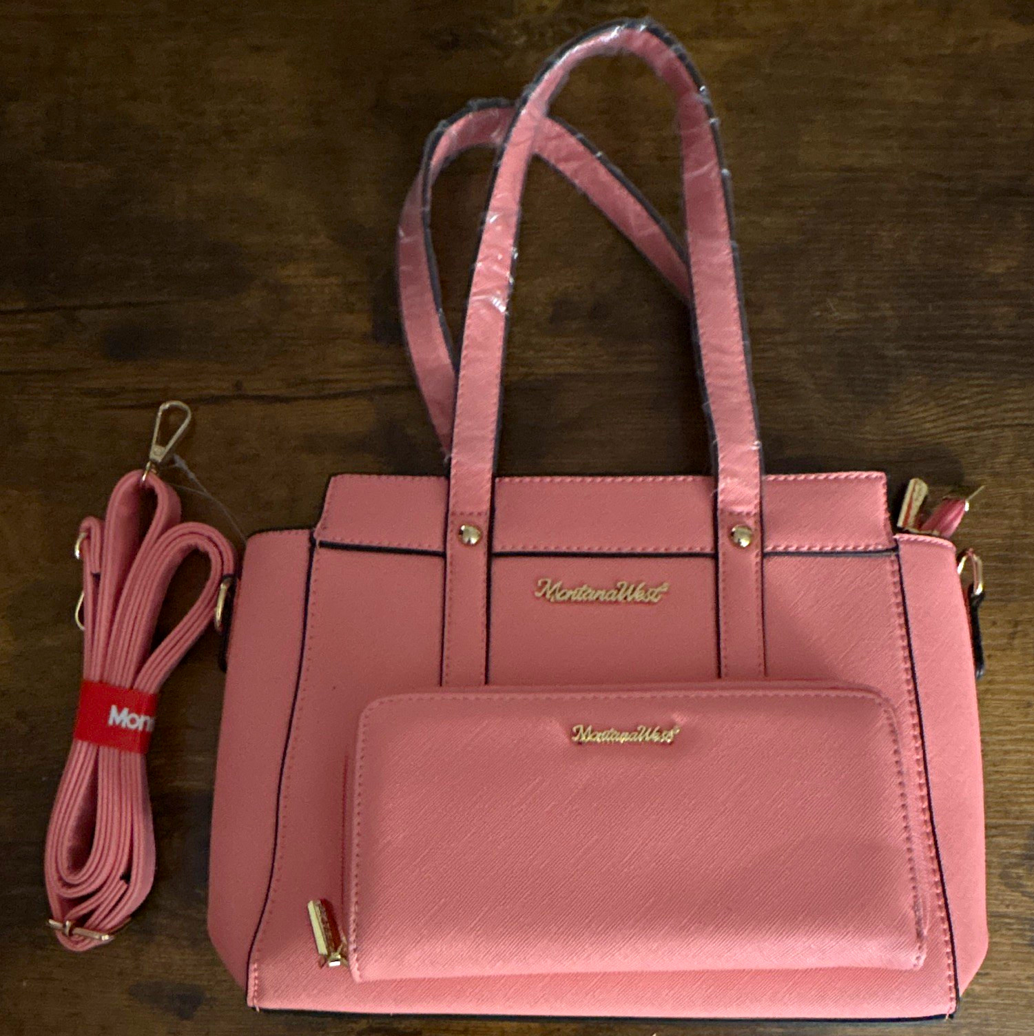 Montana West Pink Satchel Detachable Strap Gold Hardware / Pink wallet Montana West Pink Satchel Detachable Strap Gold Hardware / Pink wallet