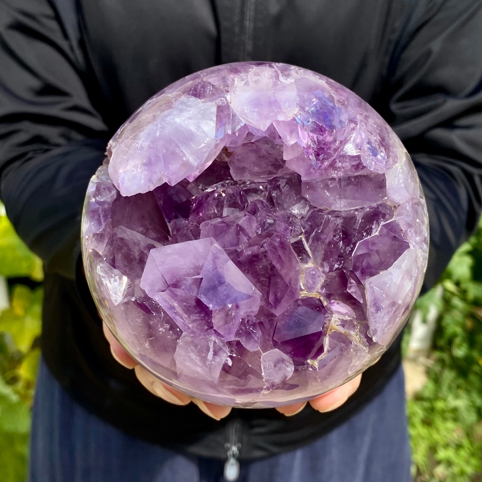 3.37LB Natural Open Smile Agate Amethyst Sphere Healing Wealth Collectible Cryst