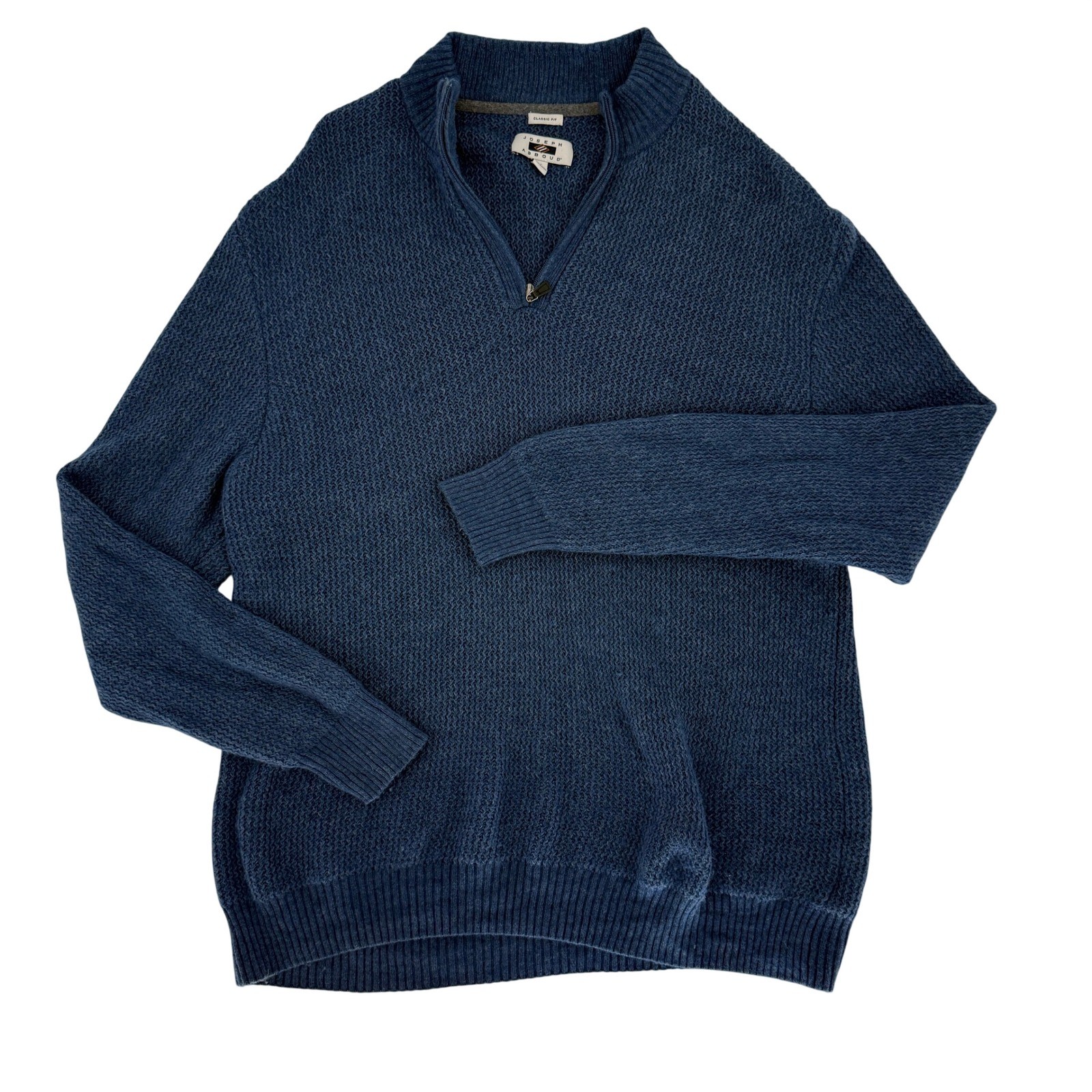 Joseph Abboud Mens 2X Blue Wool Quarter Zip Sweater Waffle Knit Preppy Joseph Abboud Mens 2X Blue Wool Quarter Zip Sweater Waffle Knit Preppy