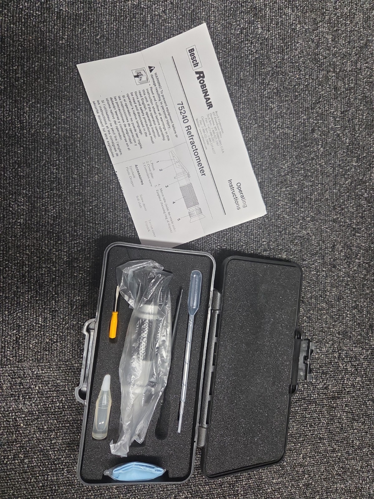 Robinair 75240 Bosch Coolant & Battery Refractometer Tester Kit Set Open Box Robinair 75240 Bosch Coolant & Battery Refractometer Tester Kit Set Open Box