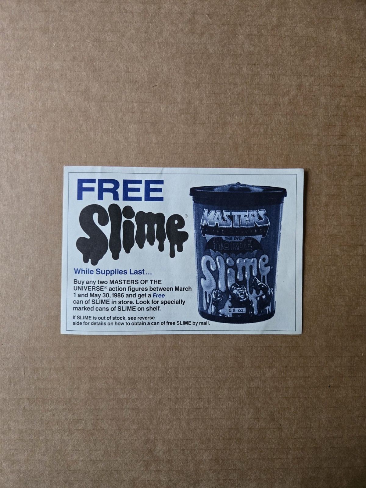 Vintage 1986 Masters of the Universe Slime Promotional Promo Ticket RARE MOTU Vintage 1986 Masters of the Universe Slime Promotional Promo Ticket RARE MOTU