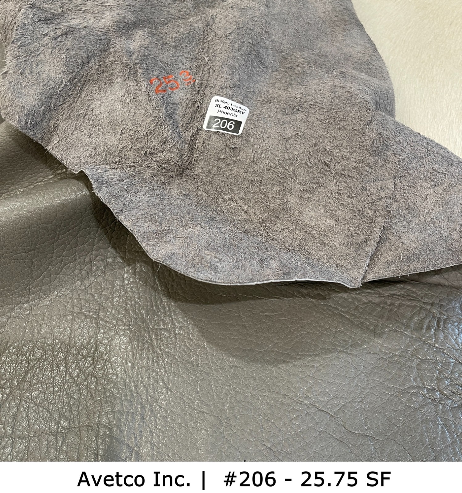 Avetco Gray Buffalo Full Grain Leather Hide 4-5oz Phoenix Soft 25-40 SF.