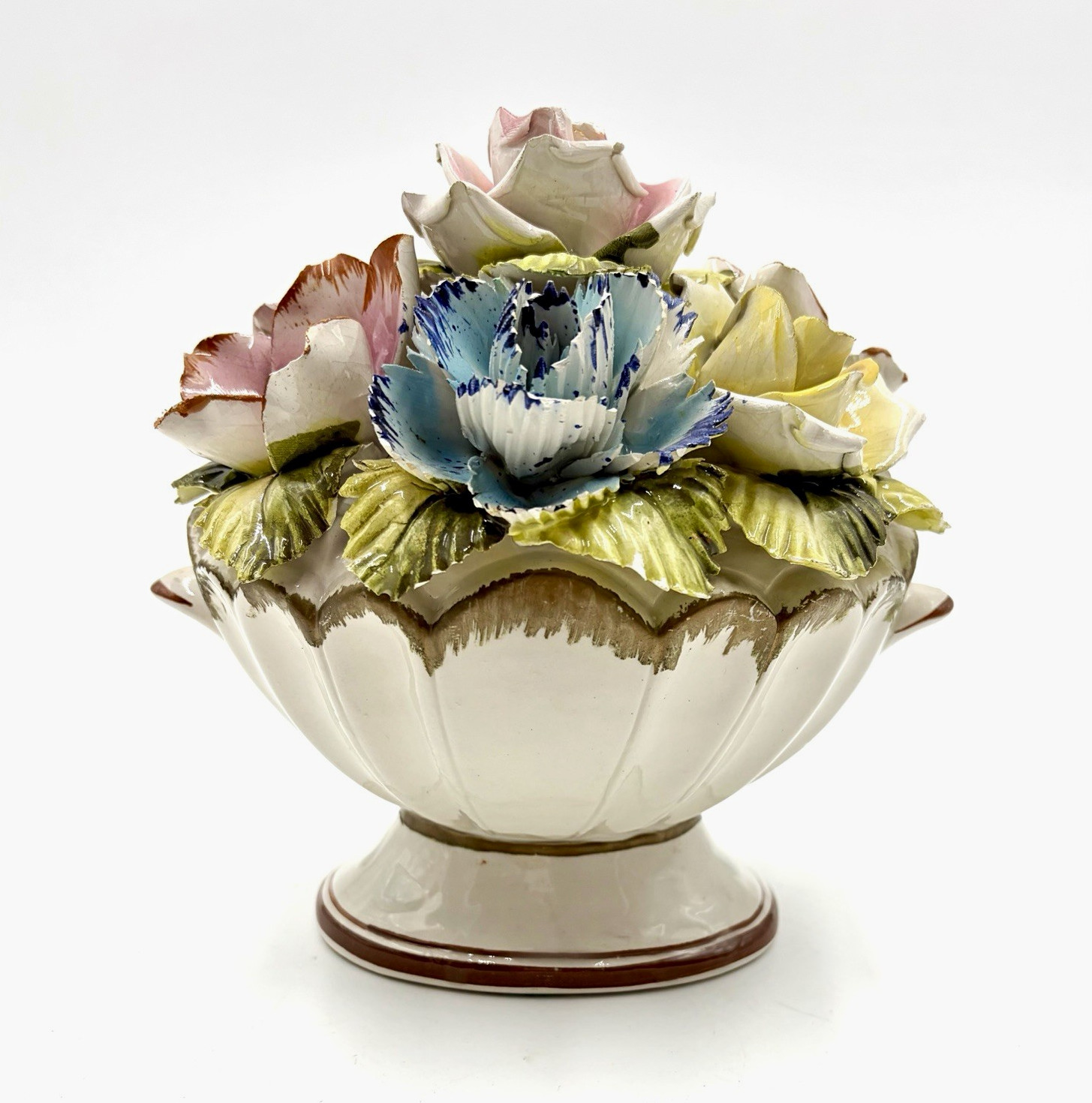 Vintage Italian Hand Painted Porcelain Flower Topiary Basket Vintage Italian Hand Painted Porcelain Flower Topiary Basket