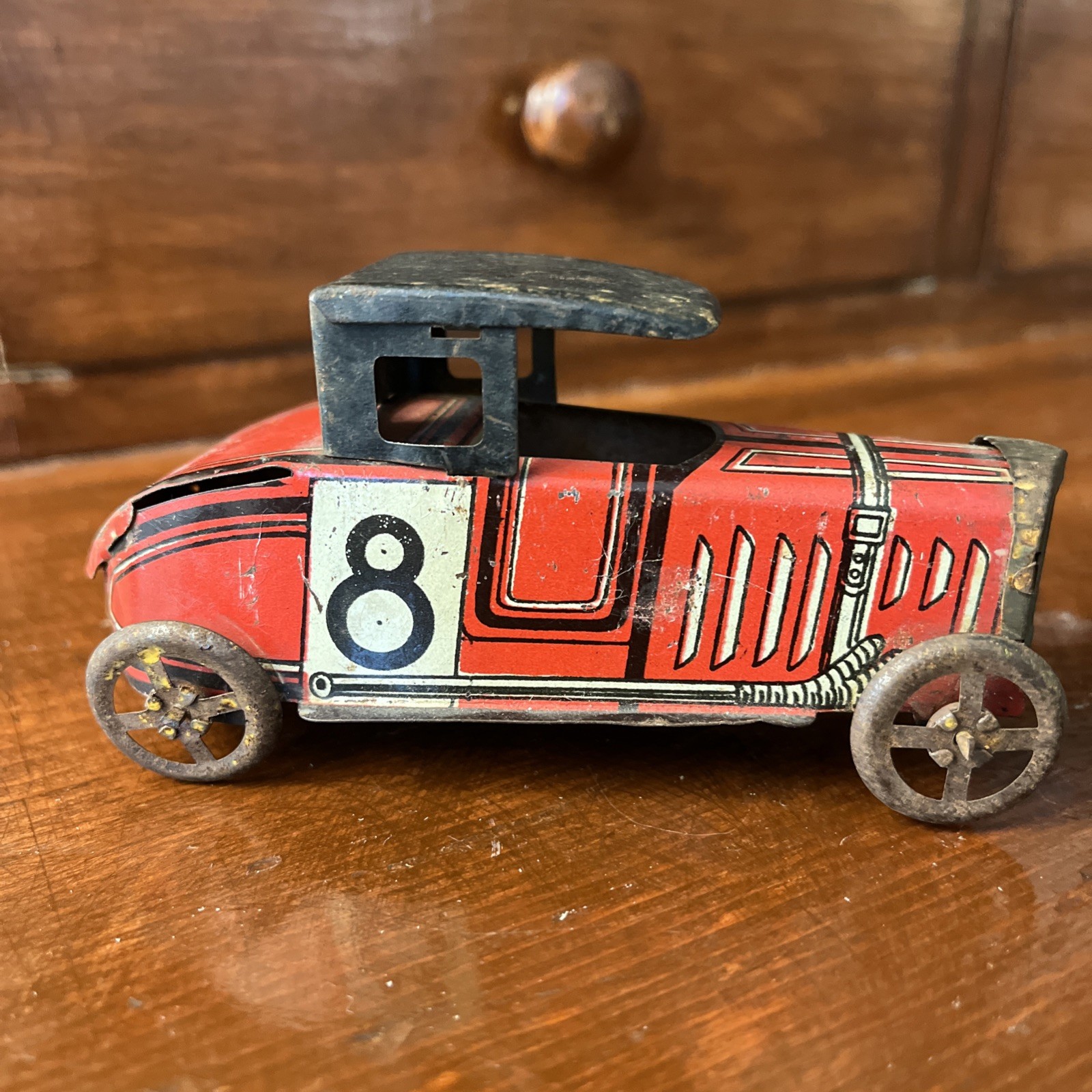 Antique Pre-war Rico #8 Boat Tail Racecar Penny Tin Toy Antique Pre-war Rico #8 Boat Tail Racecar Penny Tin Toy