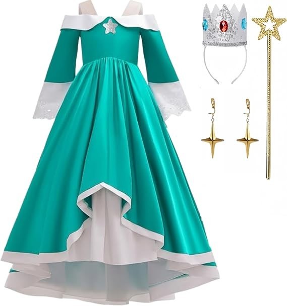 Girls Princess Rosalina Costume - One Shoulder Fancy Dress Gown with Accessories