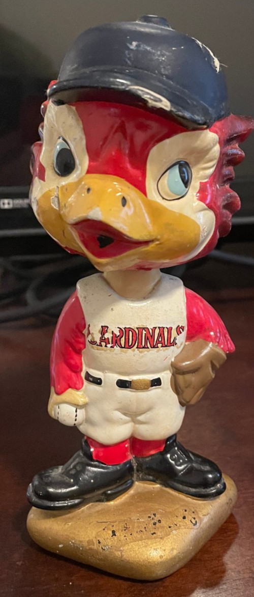 vintage 1960\'s St. Louis Cardinals bobbing head doll nodder, gold base vintage 1960\'s St. Louis Cardinals bobbing head doll nodder, gold base