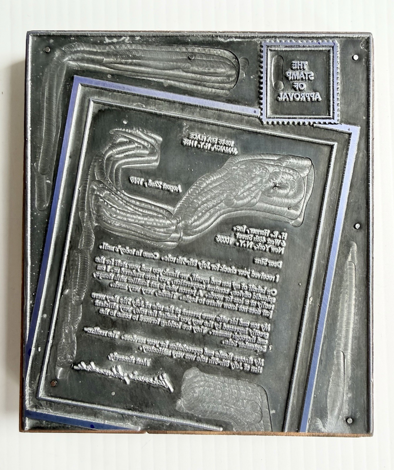 Vtg 1969 Printing Block Philatelic/Stamps Thank You Letter To HR Harmer New York