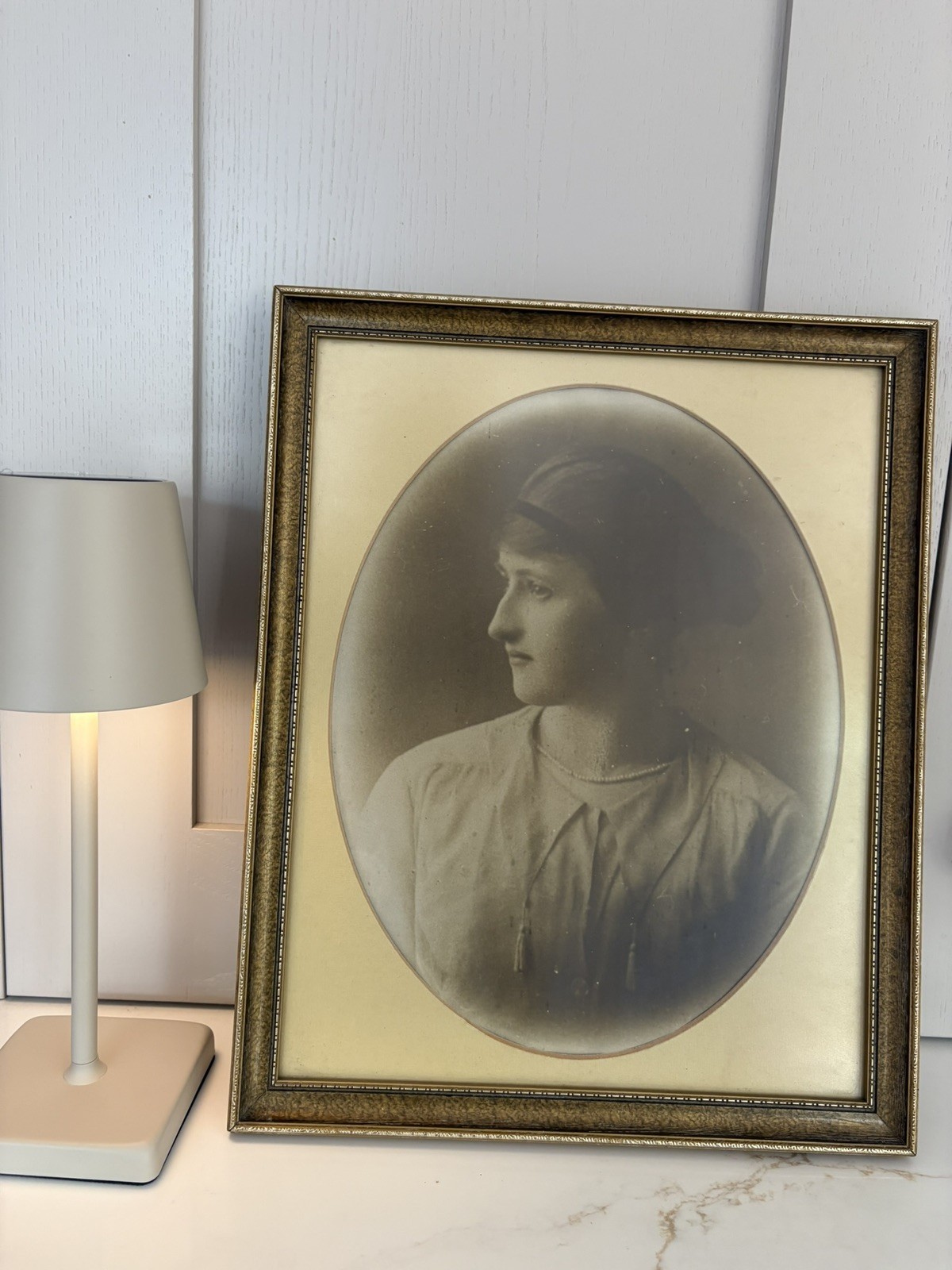 Antique Sepia Portrait Young Woman 1910-1920s Edwardian Framed  Photo Oval 40x30