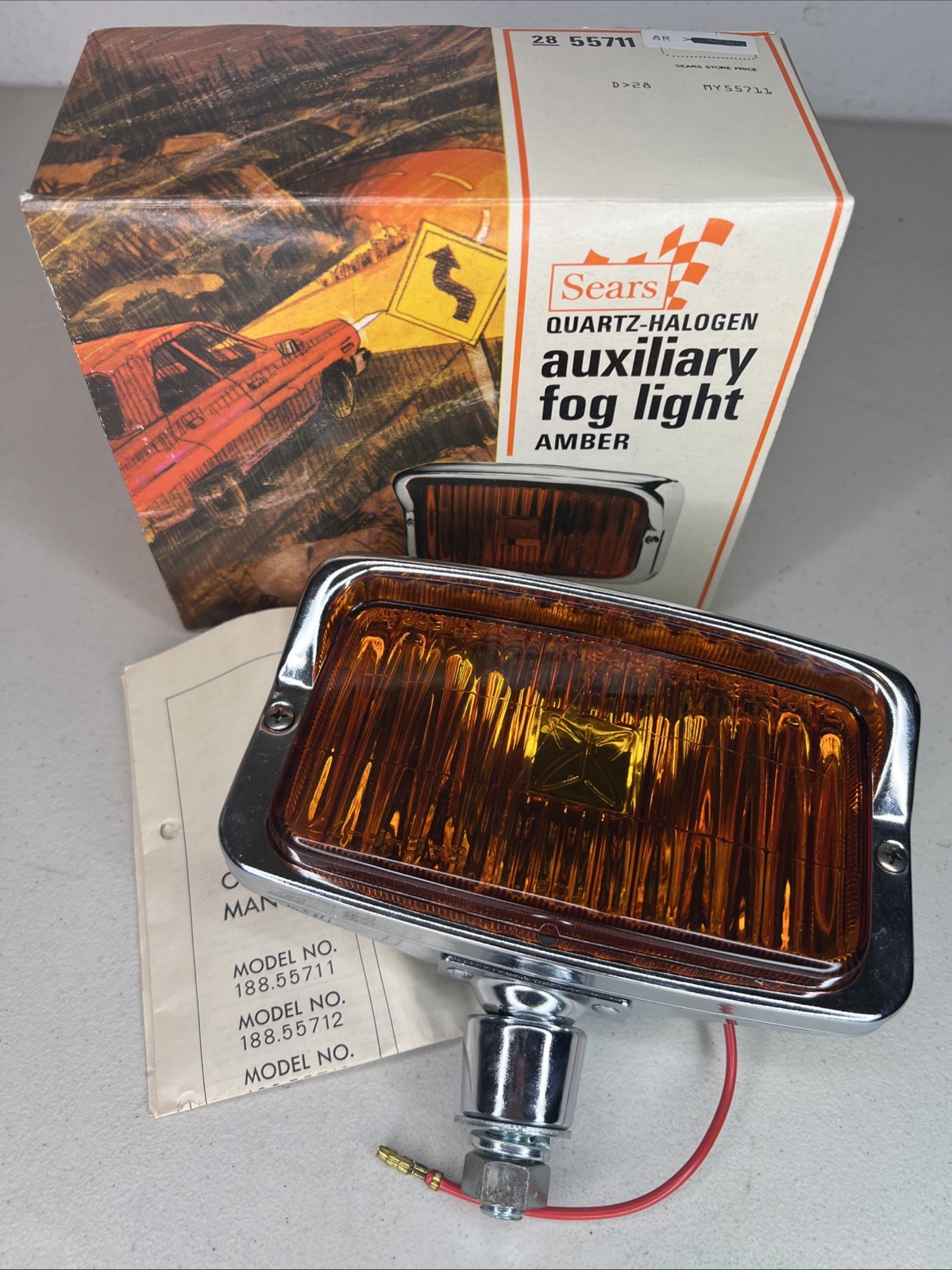 Vintage NOS 12V Sears Quartz Halogen AMBER Auxiliary FOG LIGHT 55711 TESTED Vintage NOS 12V Sears Quartz Halogen AMBER Auxiliary FOG LIGHT 55711 TESTED