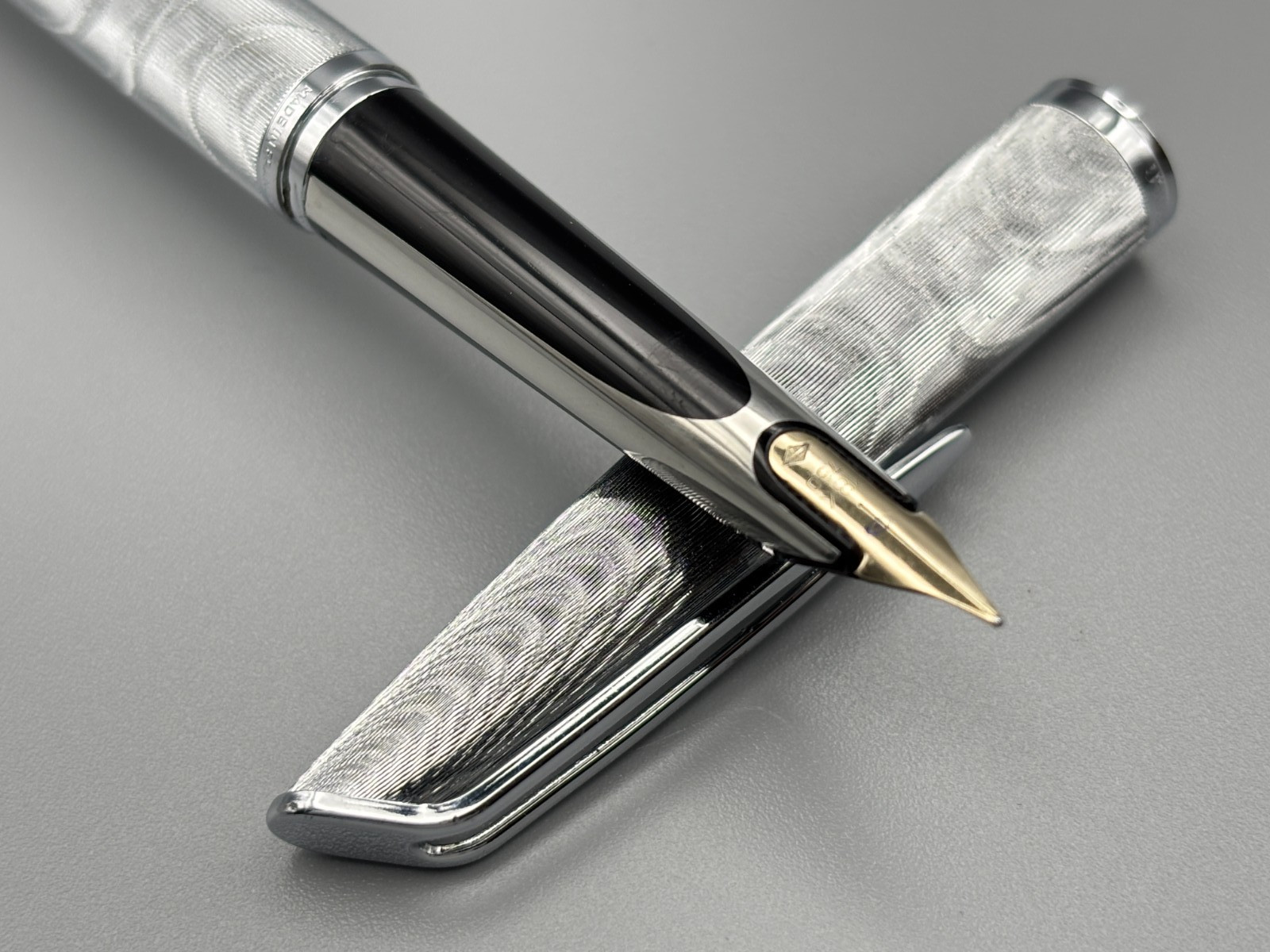 Waterman C/F Cartridge Filler Moire Silver Plate 18K F Nib Vintage from Japan