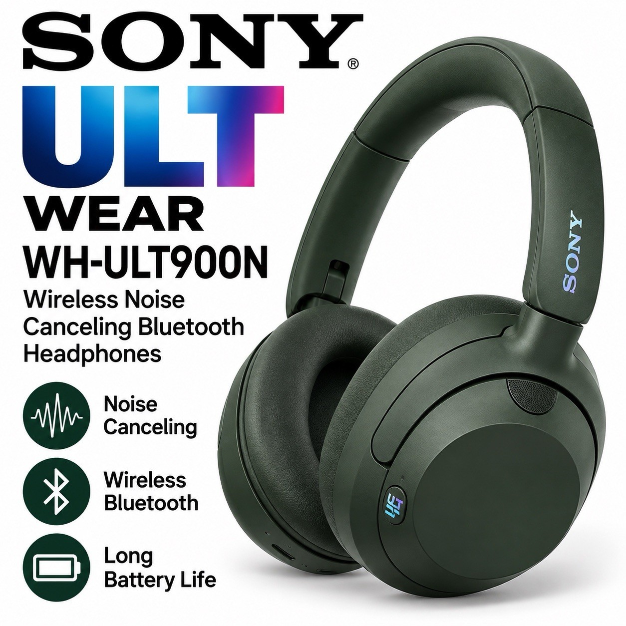 SONY ULT WEAR WH-ULT900N Wireless Noise Canceling Bluetooth Headphones -green