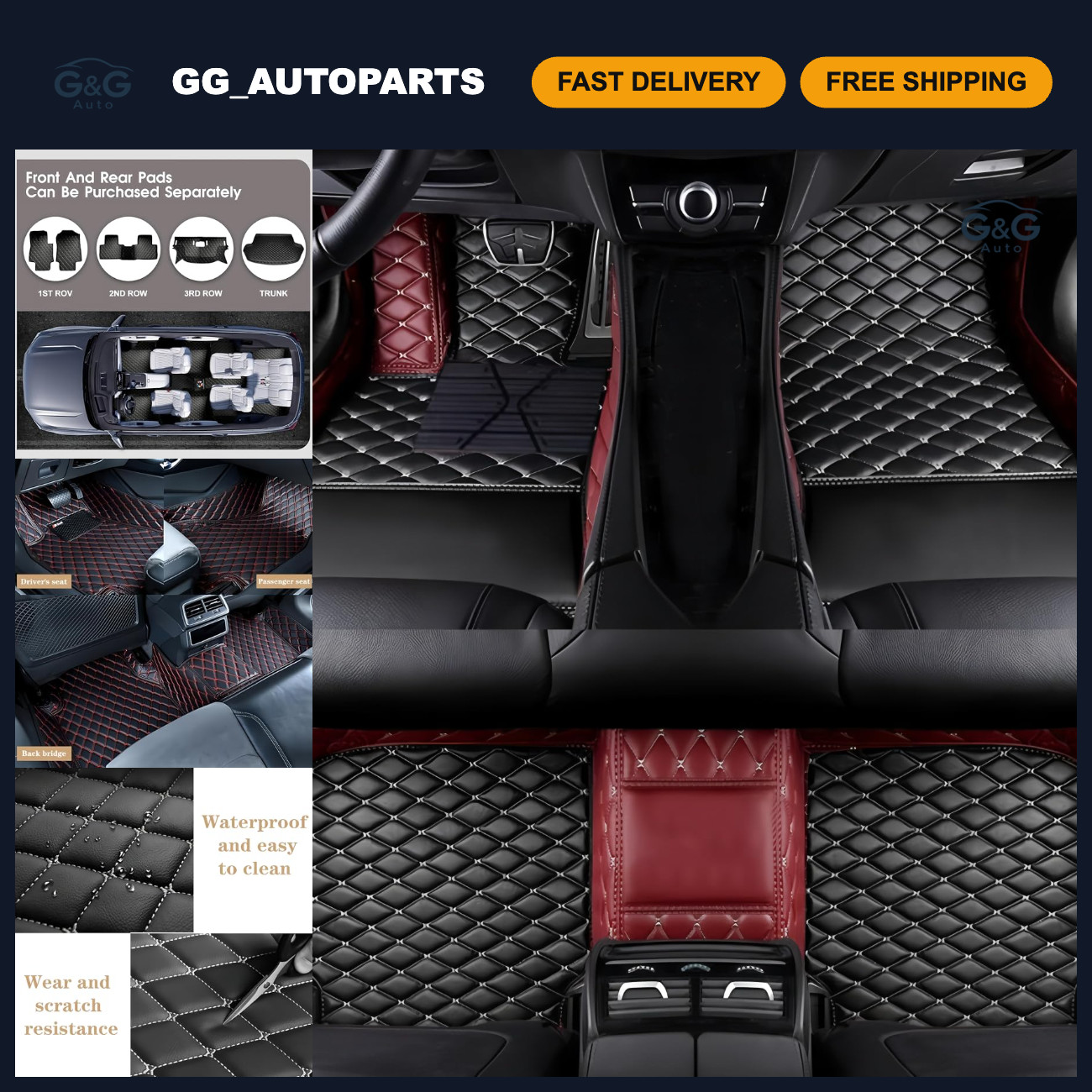Custom All-Weather Luxury Leather Floor Mats for Cars, SUVs & Trucks - Edge Wine
