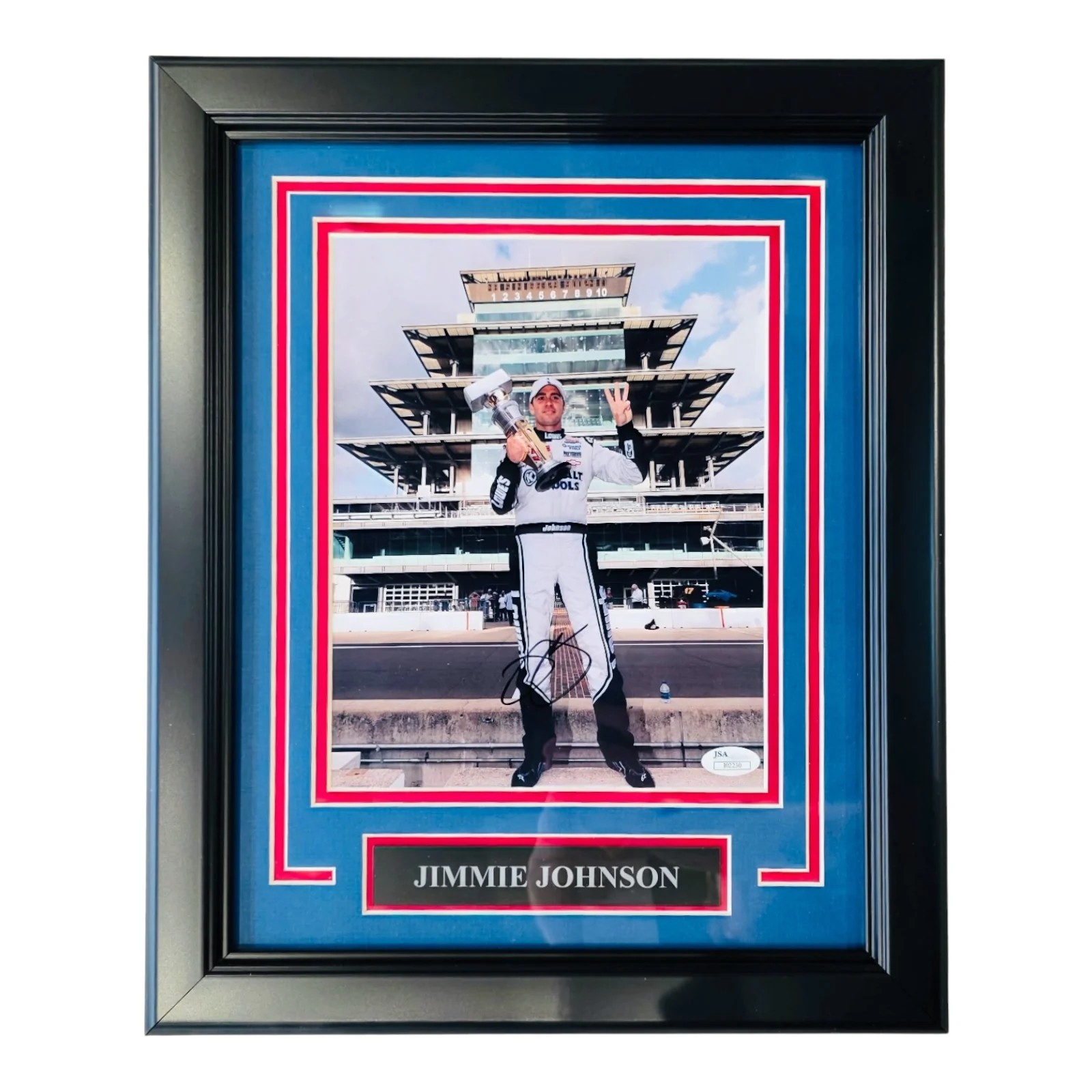 Jimmie Johnson Autographed NASCAR Deluxe Framed 8x10 Photo - JSA