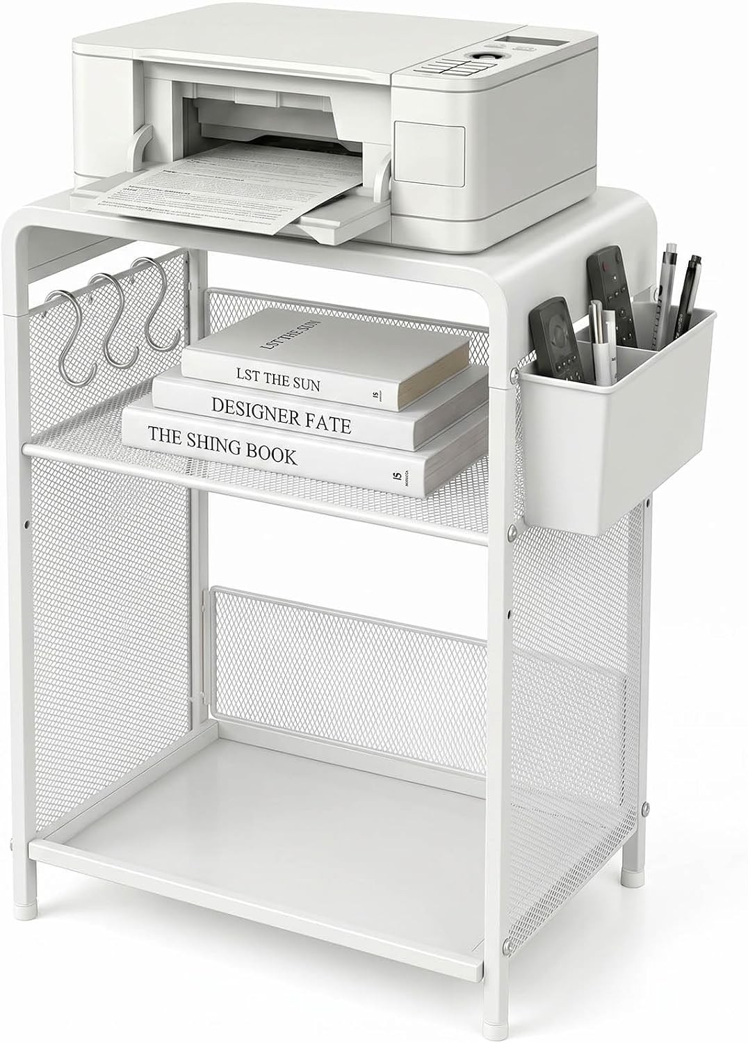 ECOLOVI 3-Tier Printer Stand White - Height Adjustable with Hooks & Basket ECOLOVI 3-Tier Printer Stand White - Height Adjustable with Hooks & Basket