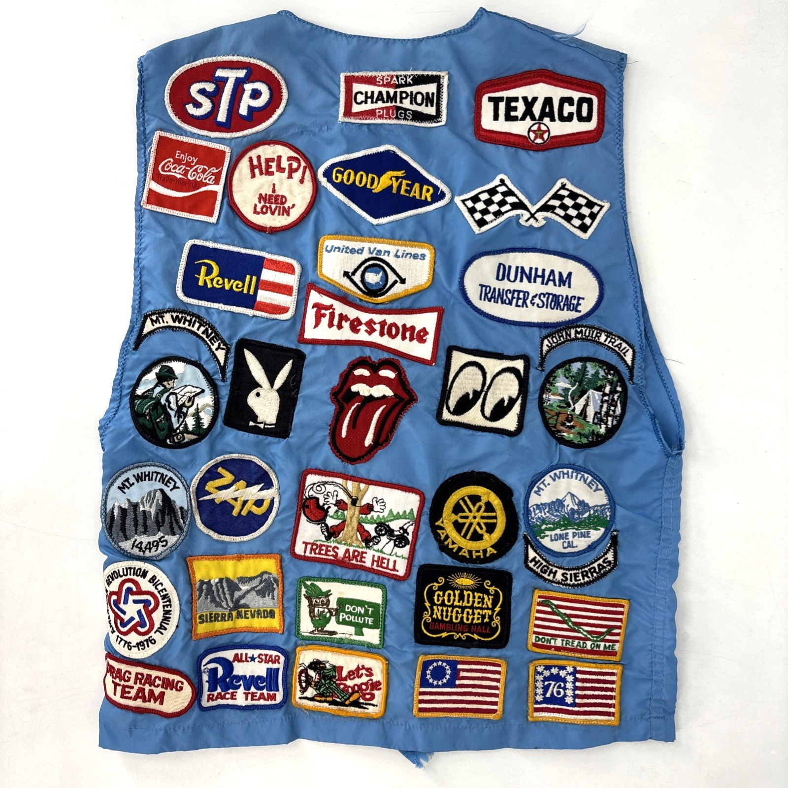 1970s INSANE All Over Patch Vest Racing Playboy Rolling Stones White Sox Yamaha