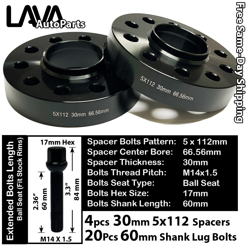 4PC 30MM THICK 5X112 66.5MM C.B WHEEL SPACER+20 BOLTS FIT AUDI/MACAN STOCK WHEEL