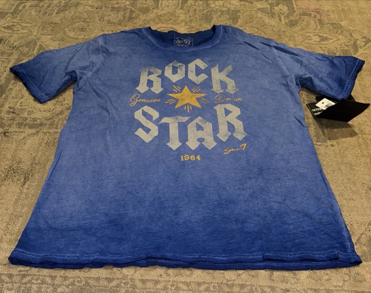 New Seven7 Mens Sz xl x-large Short Sleeve Rock Star Blue Shirt New Seven7 Mens Sz xl x-large Short Sleeve Rock Star Blue Shirt