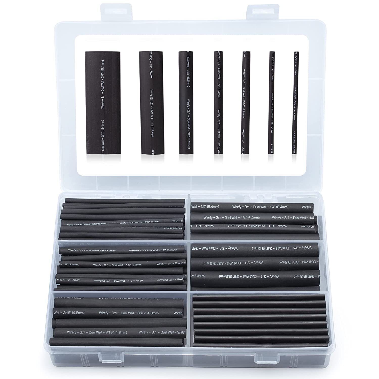 180PCS Heat Shrink Tubing Kit 3:1 Ratio Adhesive Lined Marine Grade Wrap Black
