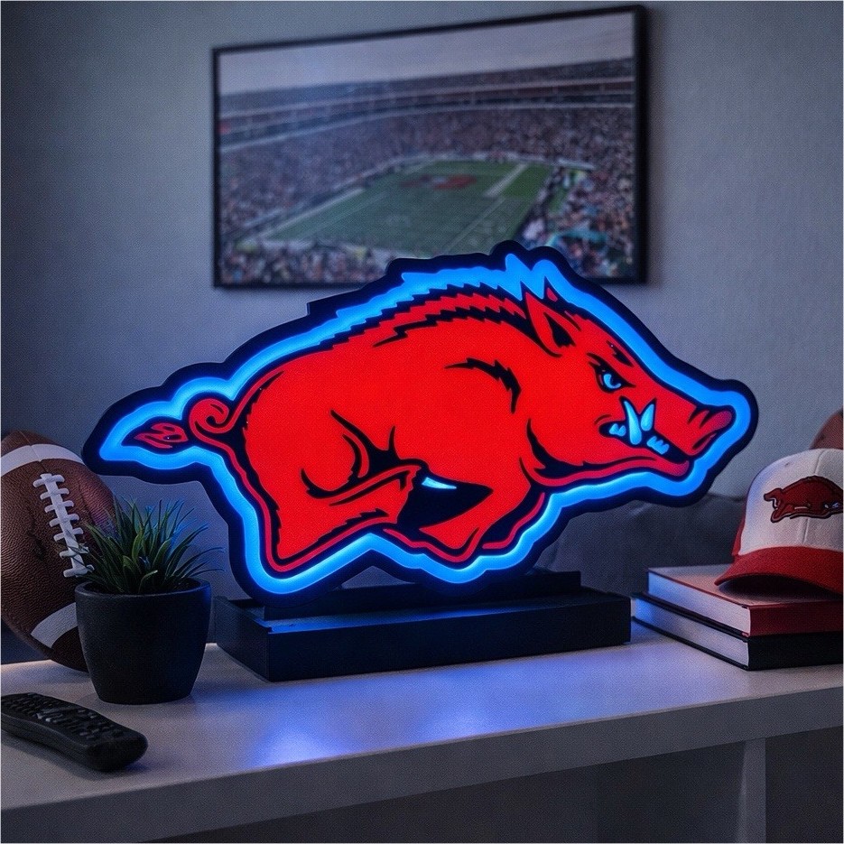 Arkansas Razorbacks Collectible LED Desk Light Box Hog Logo Red, Black, White