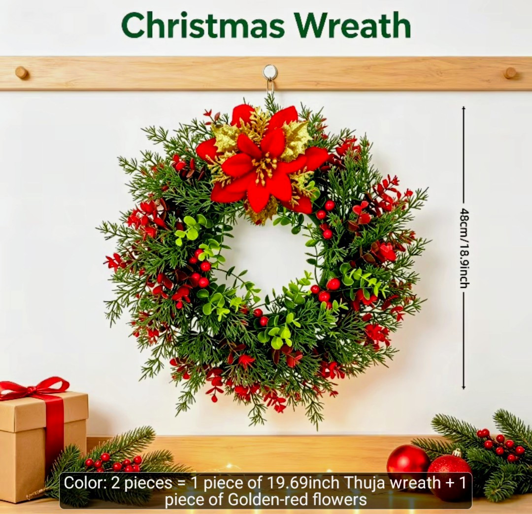 artificial christmas poinsettia wreath 18.9 in green red gold door decor artificial christmas poinsettia wreath 18.9 in green red gold door decor