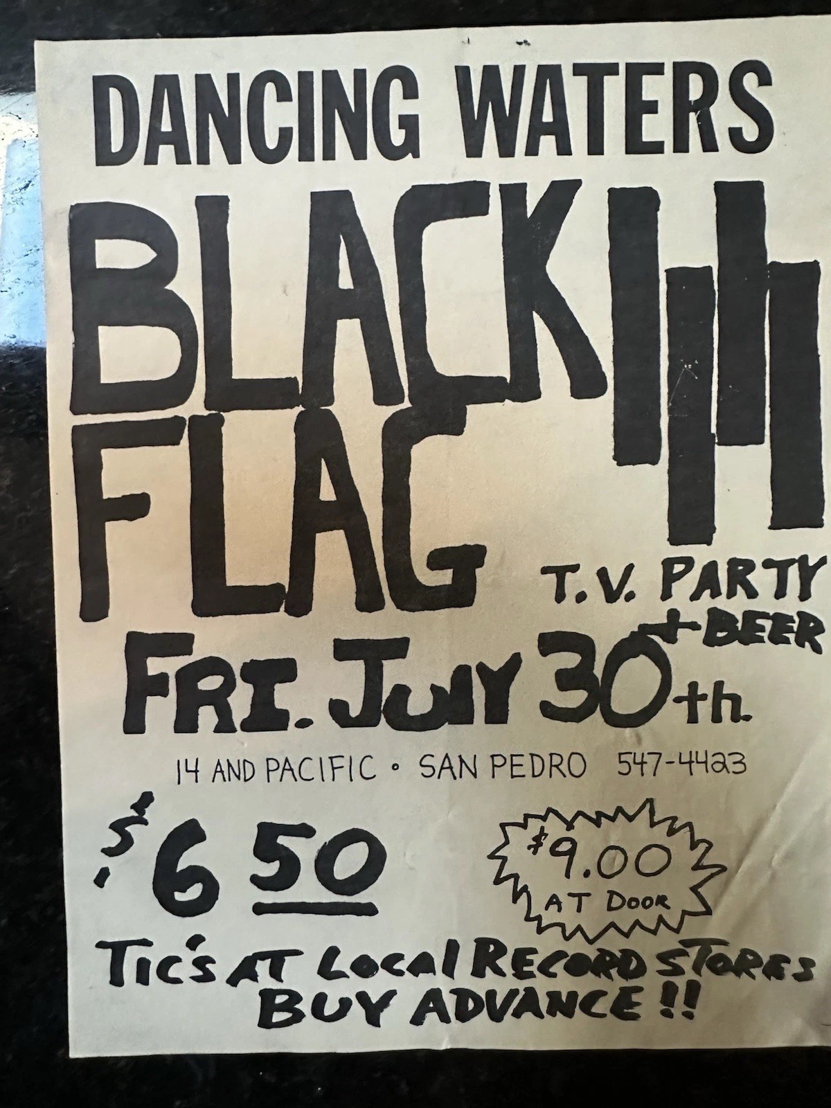 Black Flag Dancing Waters Punk Flyer Rare Original 1980s Black Flag Dancing Waters Punk Flyer Rare Original 1980s