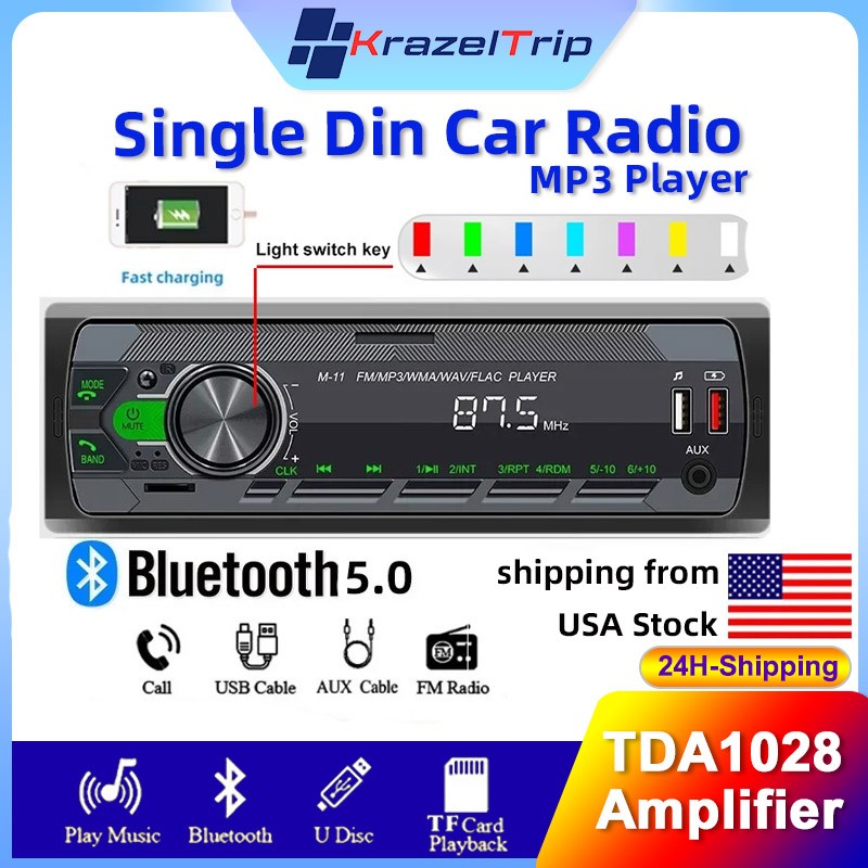Car Radio MP3 Player Single Radio Bluetooth Stereo FM Aux Input Receiver USB Car Radio MP3 Player Single Radio Bluetooth Stereo FM Aux Input Receiver USB