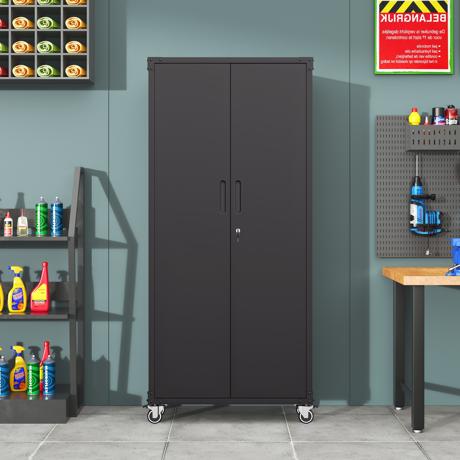 71 inch Metal Garage Storage Cabinet with Wheels and Shelves 71 inch Metal Garage Storage Cabinet with Wheels and Shelves