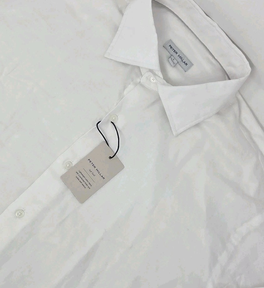 NEW Peter Millar Highlands Soft Twill Cotton Shirt Long Sleeve Size Large White NEW Peter Millar Highlands Soft Twill Cotton Shirt Long Sleeve Size Large White