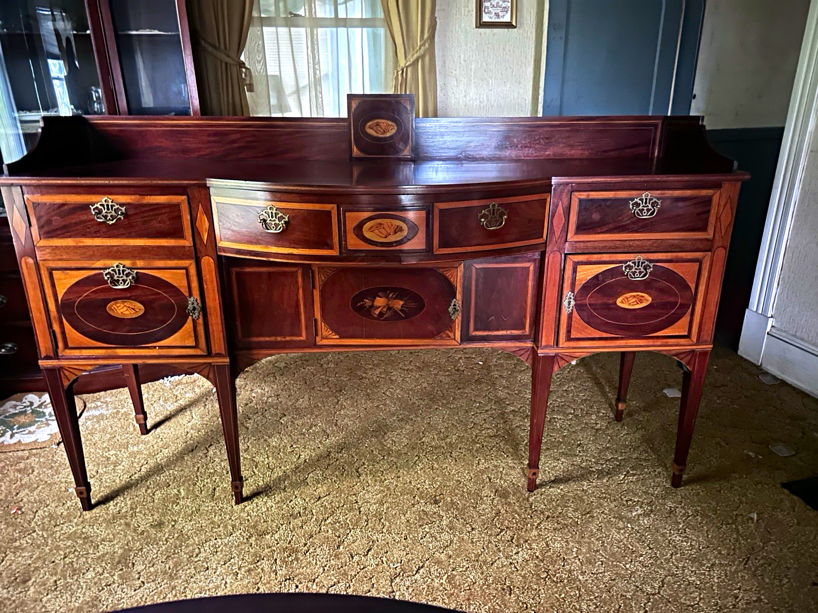 Antique 1870’s Centennial Inlaid Mahogany 7’ Sideboard Antique 1870’s Centennial Inlaid Mahogany 7’ Sideboard