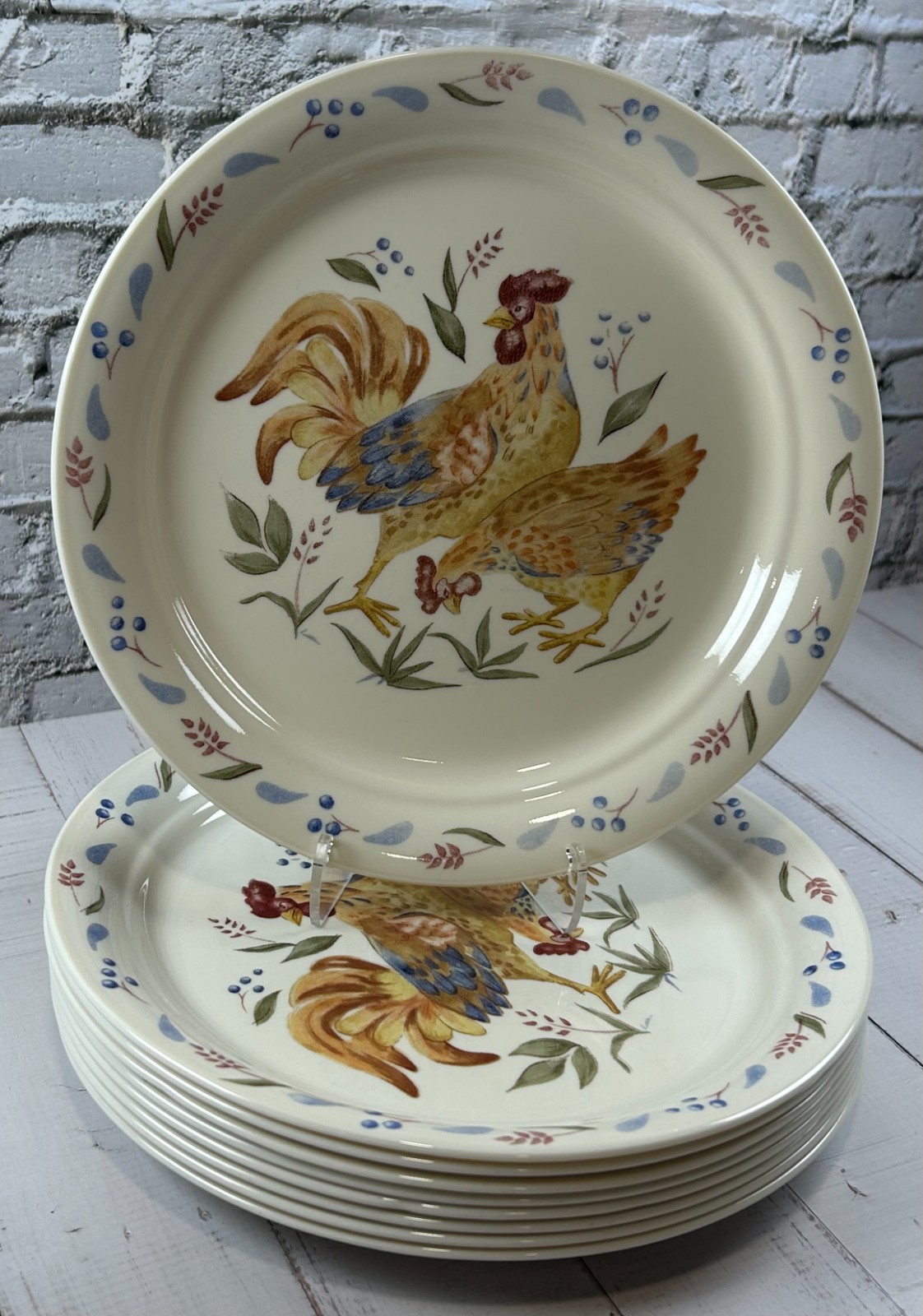Nine Corelle Country Morning Rooster & Hen Luncheon Plates 8.5\ Nine Corelle Country Morning Rooster & Hen Luncheon Plates 8.5\