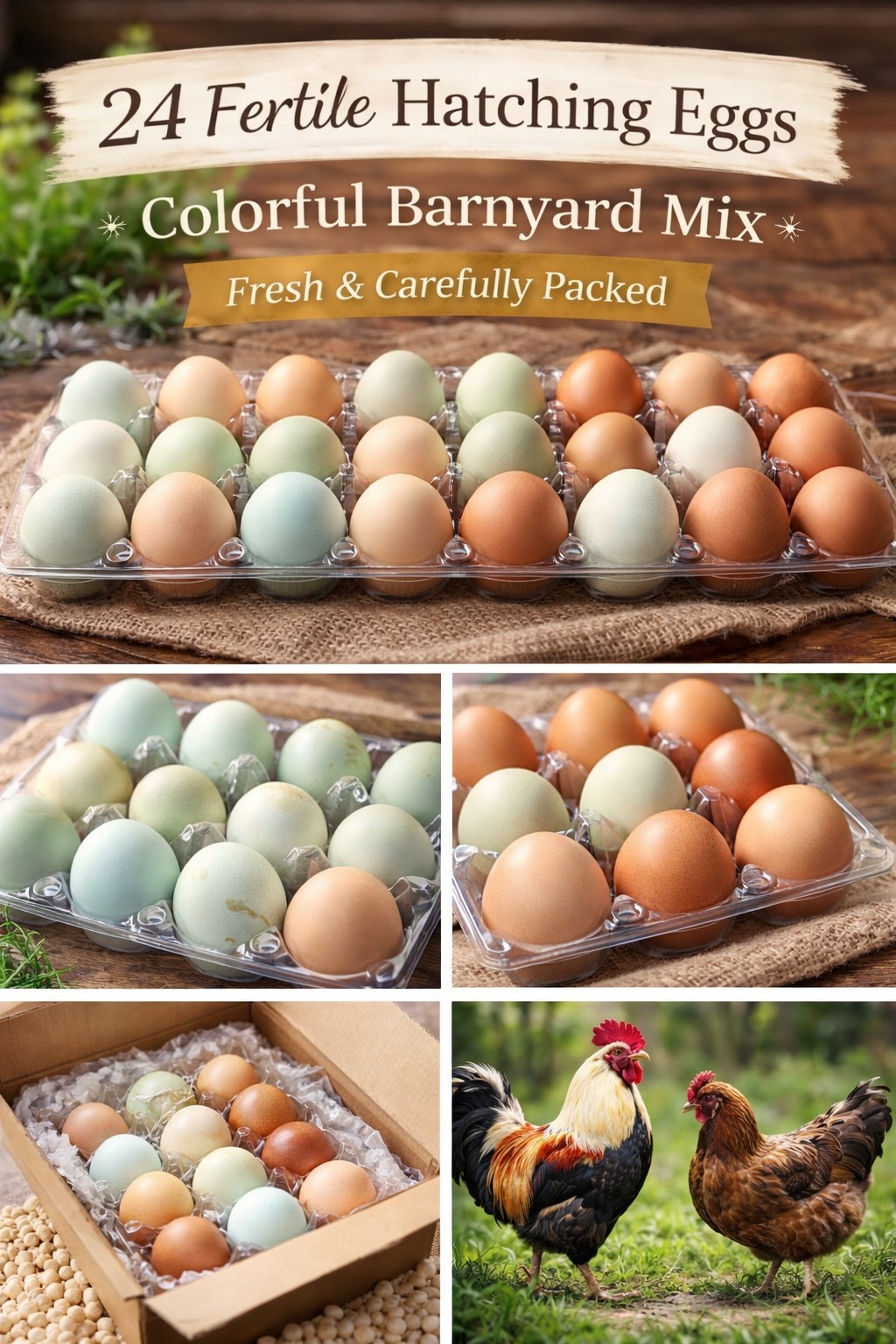 24 Fresh Fertile Hatching Eggs – Easter Egger & Brown Barnyard Mix