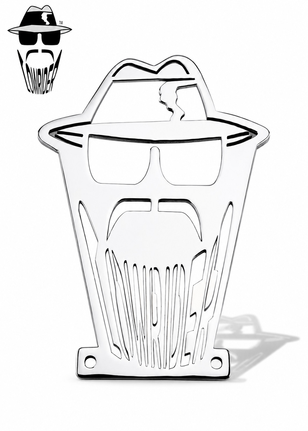 ORIGINAL LOWRIDER Head Large Mirror Chrome Bumper Plaque – Custom Lowrider Word. ORIGINAL LOWRIDER Head Large Mirror Chrome Bumper Plaque – Custom Lowrider Word.
