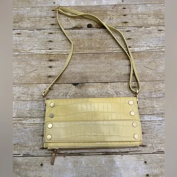 295$ Hammitt Ryan Sunstruck Yellow Emboosed Leather Crossbody Clutch Handbag