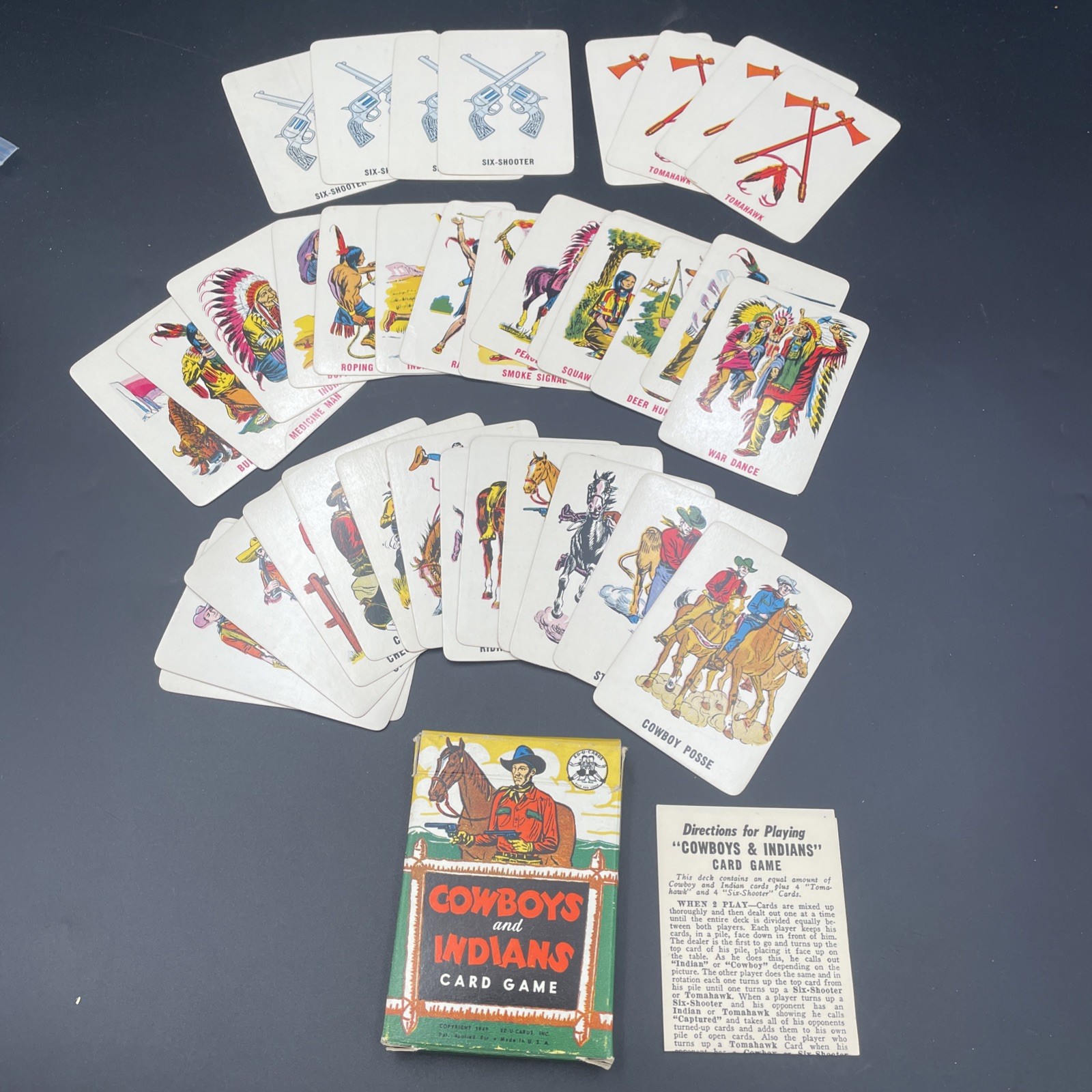 Vintage 1949 Ed-U-Cards Cowboys and Indians Card Game Complete With Box & Rules