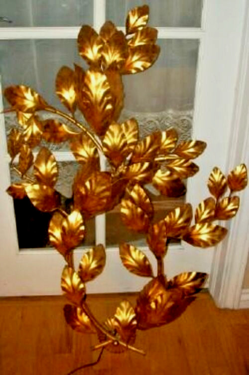 Italian Tole Gilt Wall Lamp Leaf Huge S Salvadori Sculptural Light 1950s Vintage