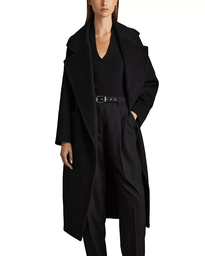 NEW, REISS Bridget Wool-Blend Blindseam Coat in Black Sz 14 #C017 NEW, REISS Bridget Wool-Blend Blindseam Coat in Black Sz 14 #C017