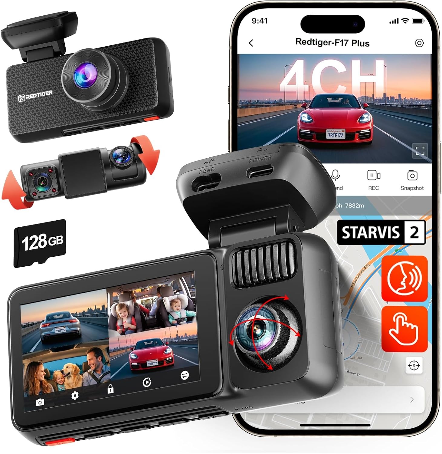 REDTIGER F17 Plus 360° Front Inside & Rear Cabin Dash Cam 4 Channel 2.7K+1080P*3 REDTIGER F17 Plus 360° Front Inside & Rear Cabin Dash Cam 4 Channel 2.7K+1080P*3
