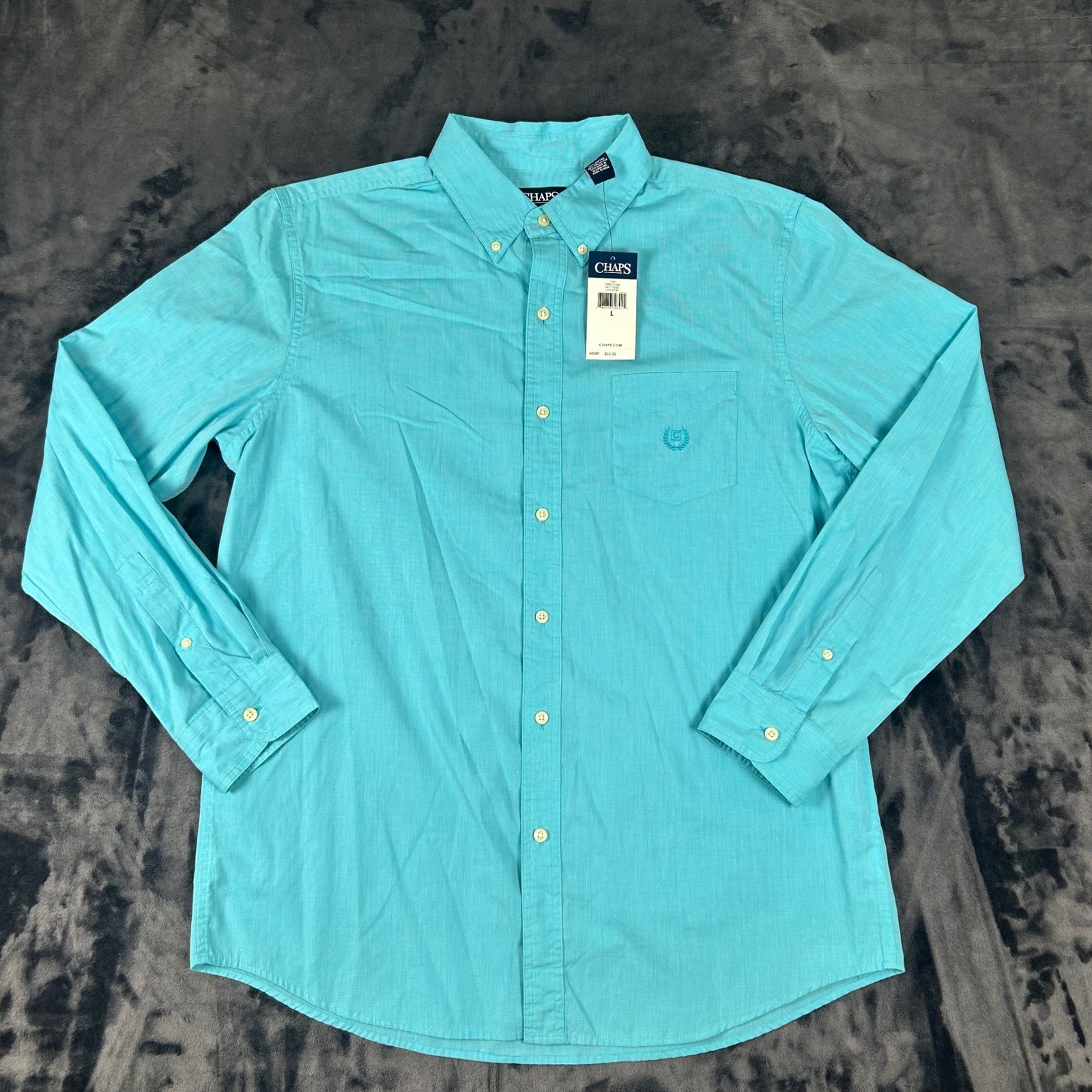 NWT Chaps Button Down Shirt Mens Large Aqua Blue Long Sleeve Cotton Blend 71520