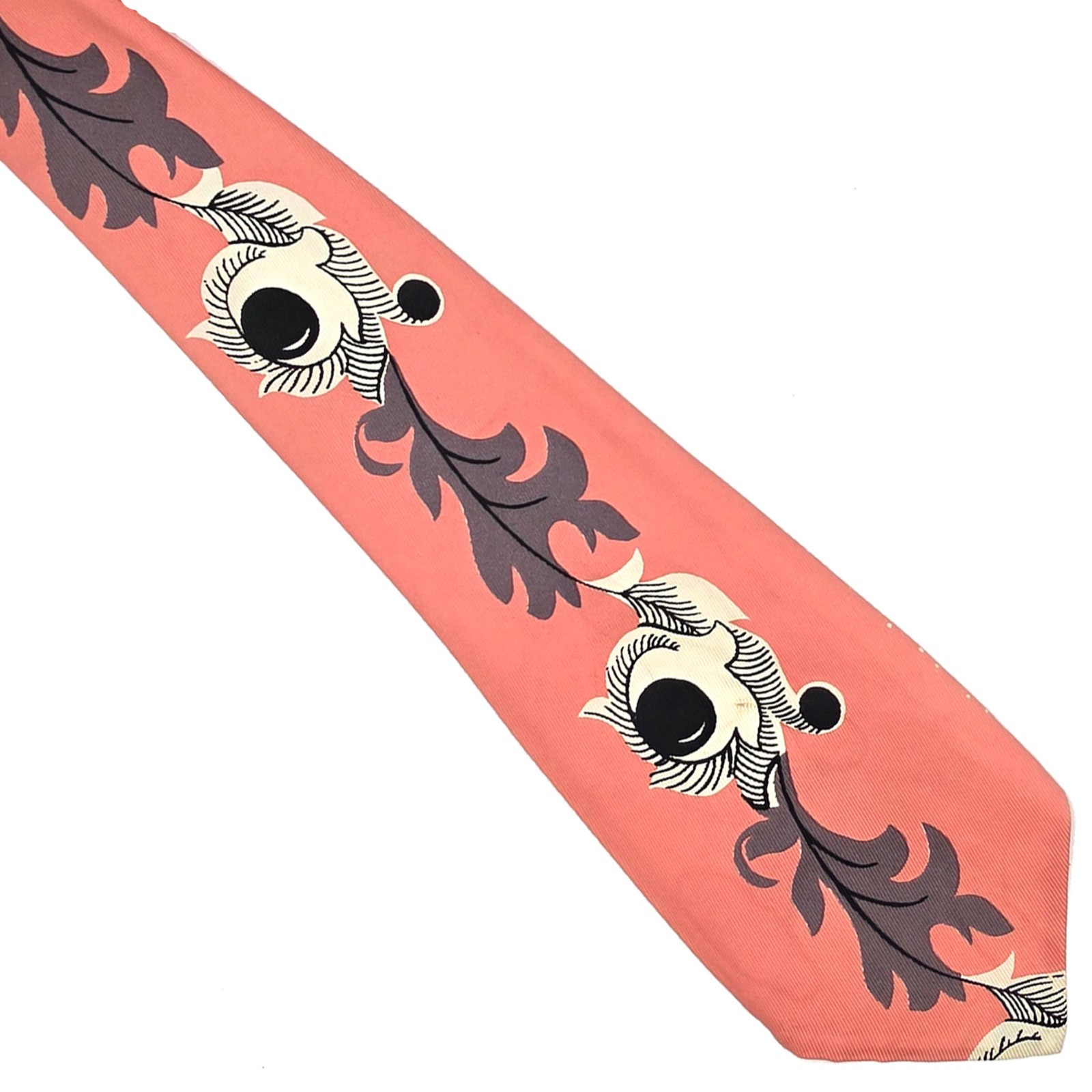 Beau Brummell 1940s Coral Pink Floral Panel Image Swing Tie Necktie 4 x 51 Vtg Beau Brummell 1940s Coral Pink Floral Panel Image Swing Tie Necktie 4 x 51 Vtg
