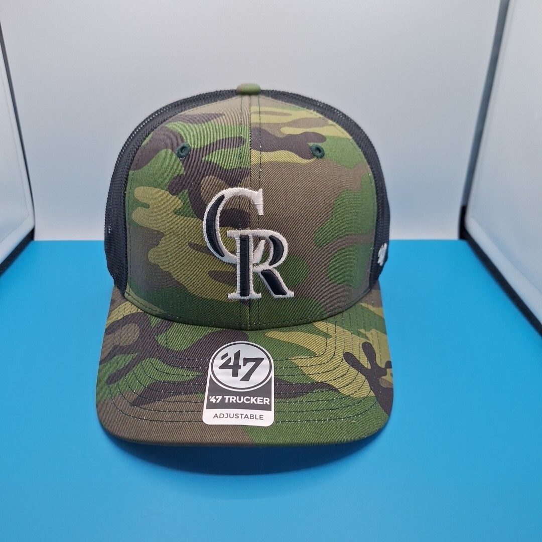 '47 Brand Colorado Rockies Camo Trucker Snapback Hat Cap Green Black MLB '47 Brand Colorado Rockies Camo Trucker Snapback Hat Cap Green Black MLB