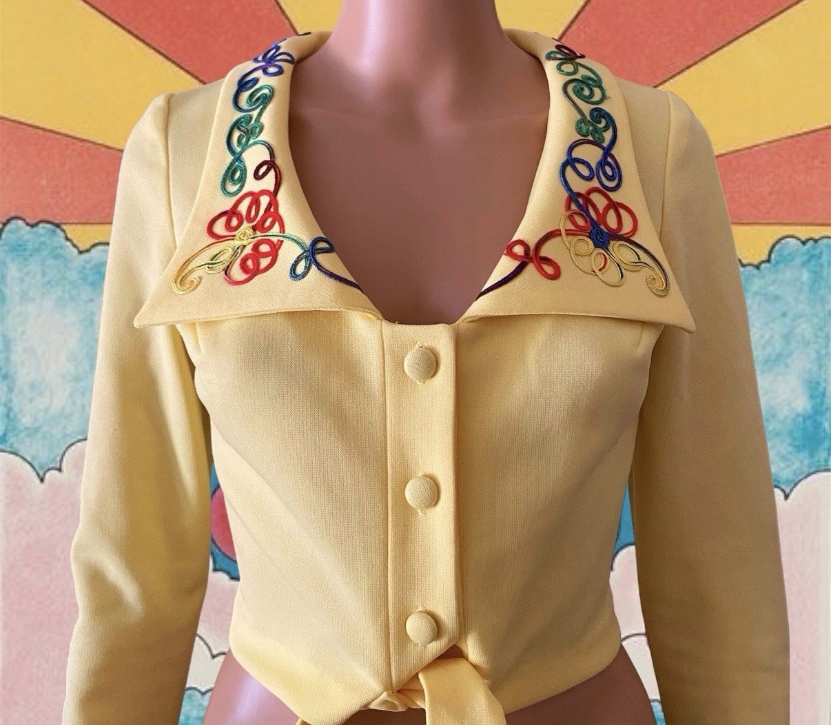 Vintage 70s Women\'s Blouse Top Dagger Collar Disco Mod, Size Small