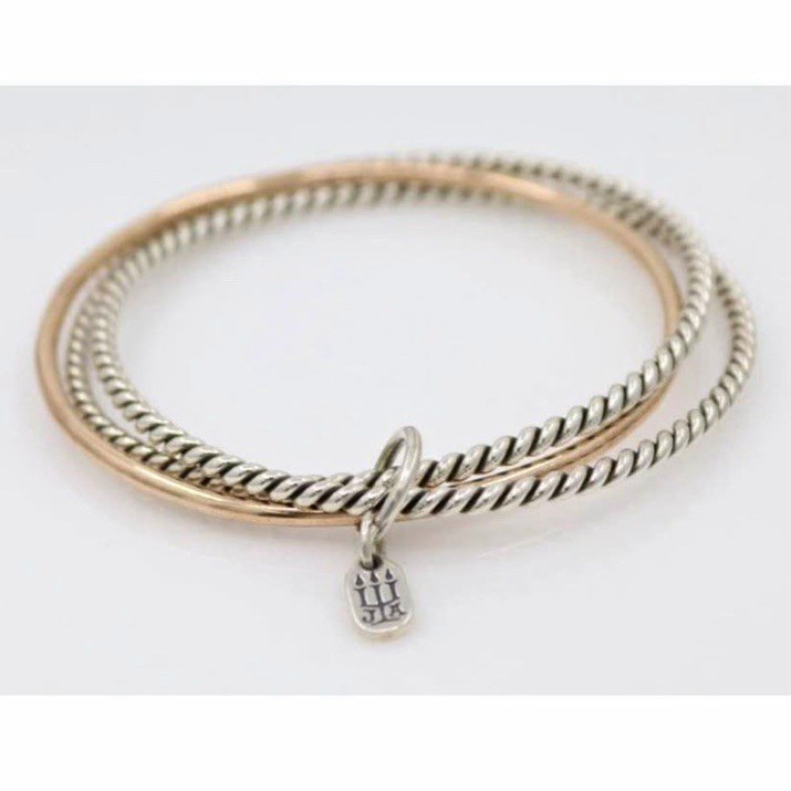 JAMES AVERY RETIRED BRONZE TWISTED SILVER TRIPLE BANGLE BRACELET, Large JAMES AVERY RETIRED BRONZE TWISTED SILVER TRIPLE BANGLE BRACELET, Large
